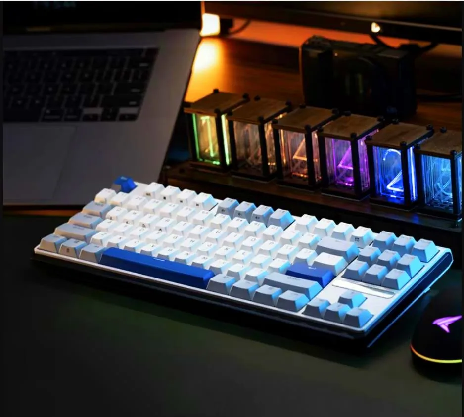 DURGOD K620W Fog Blue Bluetooth Keyboard 87 Key 2.4G Wireless 3 Mode White Backlight Hot Swap Long Endurance Mechanical Keyboard