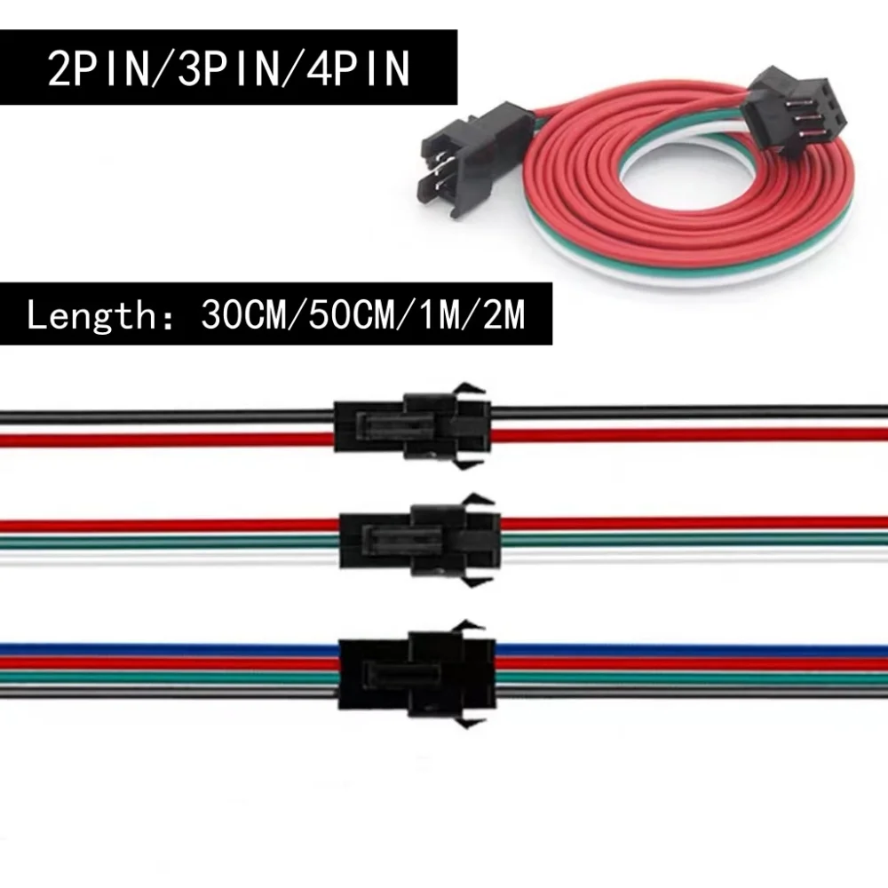 SM2.54 2P/3P/4P LED light strip extension cable Connector JST SM Male to Female Plug Wire 0.3m/0.5m/1m/2m for 5050 RGB WS2811