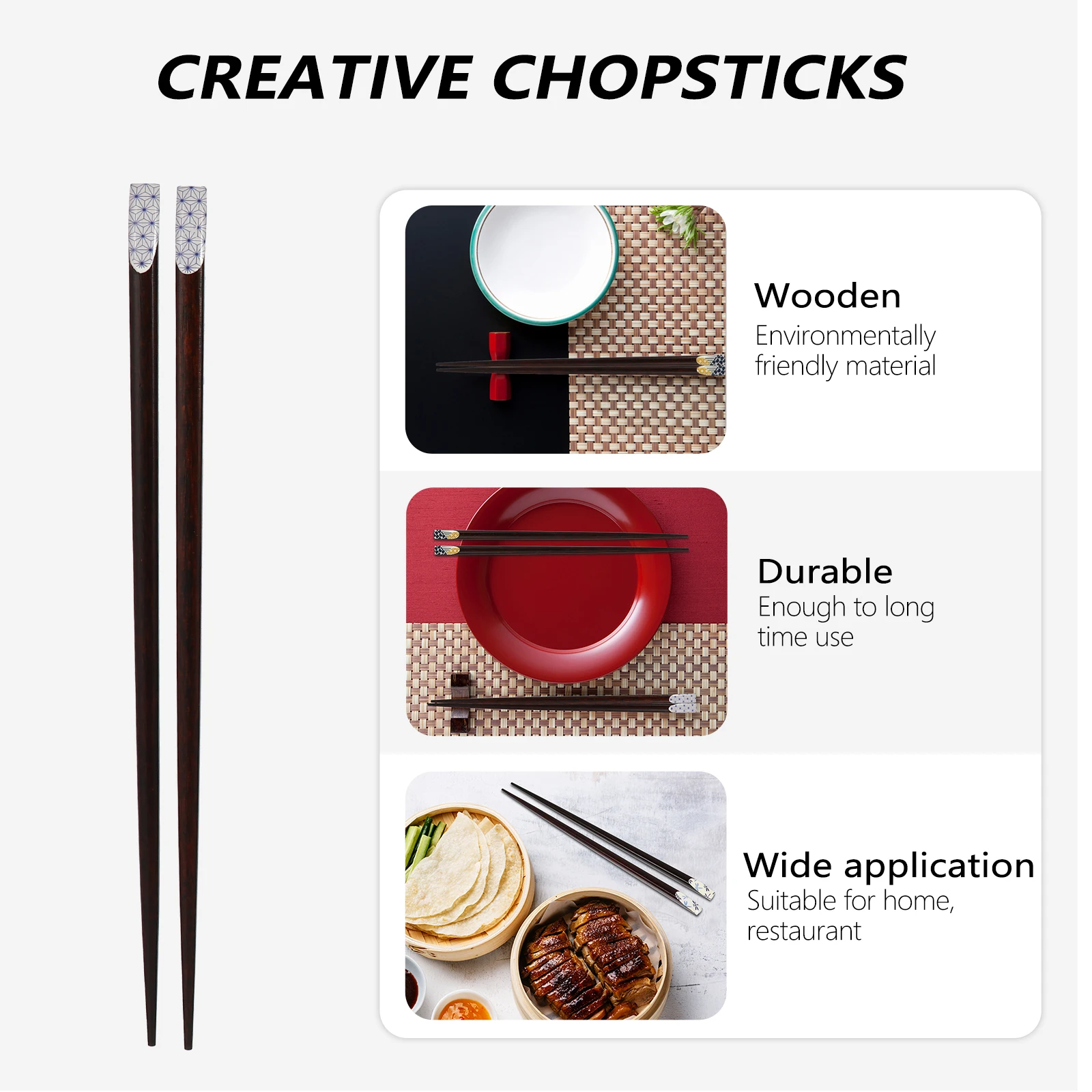 

4 Pairs Wooden Chopsticks Cutlery Reusable Printed Creative Tableware Practical Home Printing Japanese-Style