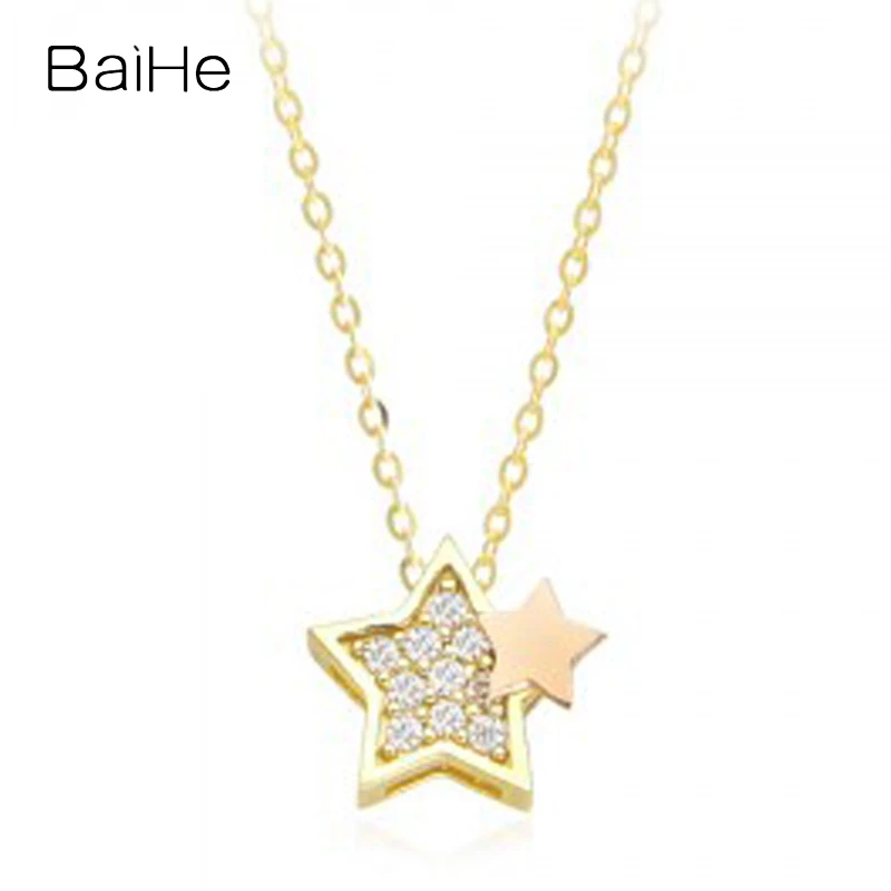 

BAIHE Solid 14K Yellow Rose Gold H/SI Natural Diamond Star Necklace Women Trendy Fine Jewelry zvaigžņu kaklarota ster ketting