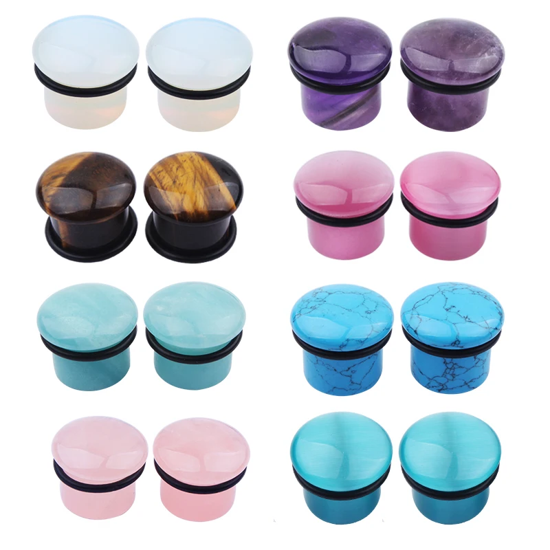 2pcs Organic Stone Ear Plugs Tunnels Single Flare Piercings Oreja Earrings Gauges Round Helix Lobe Labret Stretcher Body Jewelry