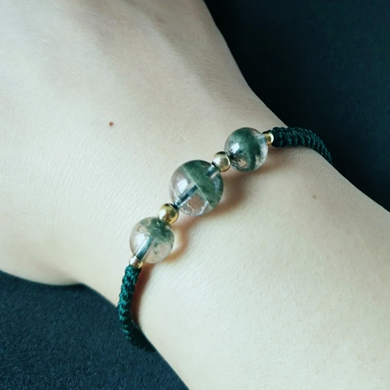 

Natural Ghost Phantom Quartz Crystal Bracelet Adjustable Ethnic Green Phantom raided Rope Bracelet for Women Men Jewellery Gift