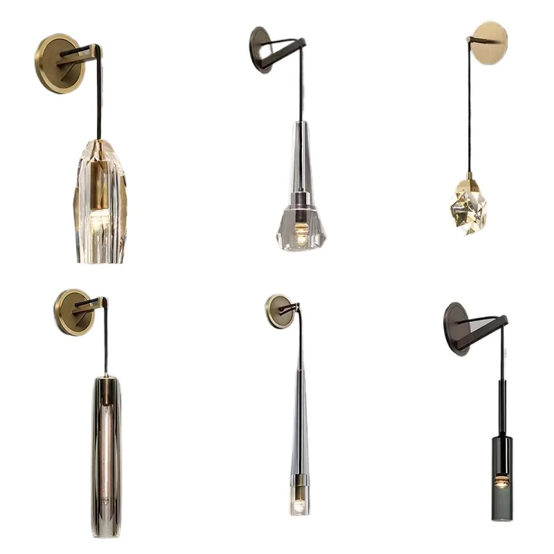 

All copper light luxury crystal wall lamp living room aisle modern creative background wall hanging line bedroom