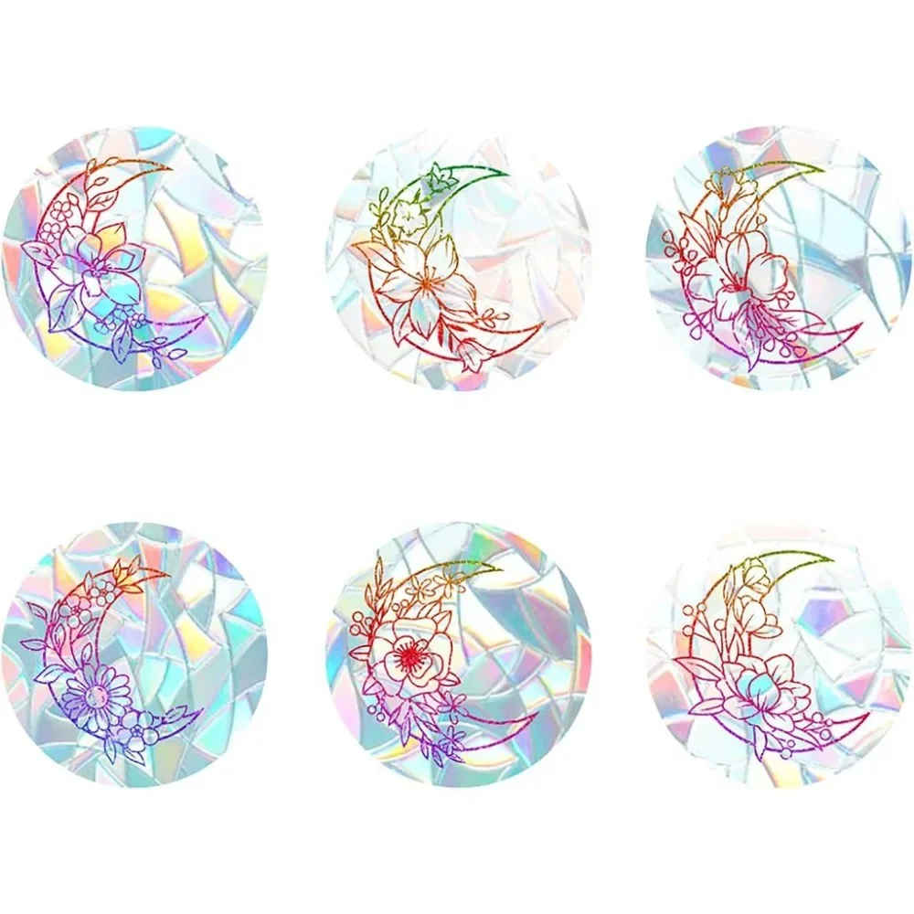 6PCS Moon Flower Window Clings Anti Collision Rainbow Window Glass Alert Stickers for Birds Strike Decals Non Adhesive Prismatic
