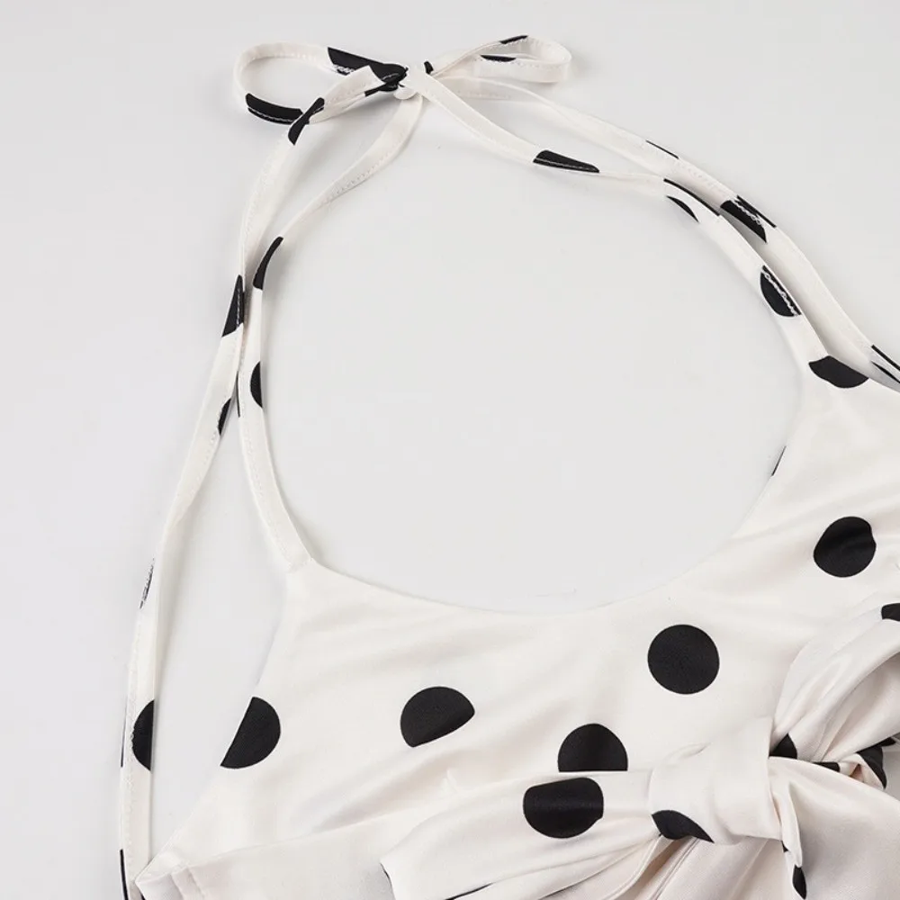 Casual halter pescoço sling bikini terno boxer shorts rendas até conjunto de banho fino ajuste babados bolinhas maiô praia