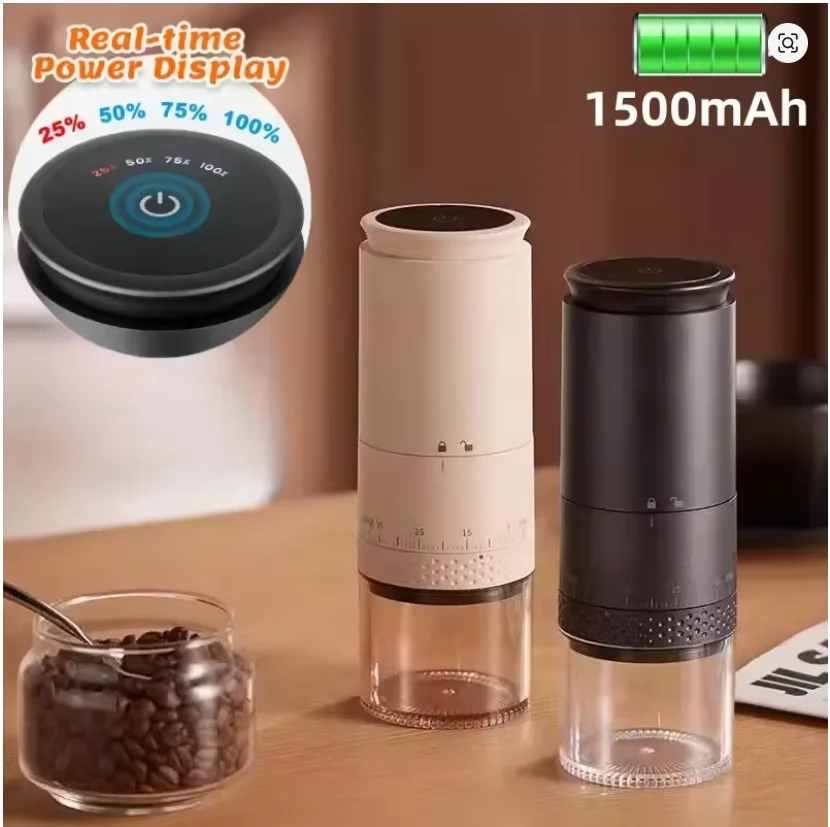 1500mAh Electric Coffee Grinder External Adjustable Burr Grinding Machine Type-C Charging Coffee Bean Grinder for CoffeeMakers