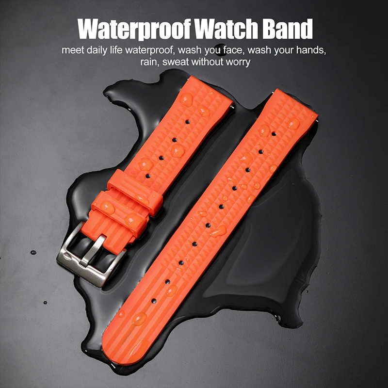 Watchdives Premium Grade Waffle FKM Watch Band 20mm 22mm Fast Release Fluoro Rubber Watch Strap For Traditional Diving Watch image 5