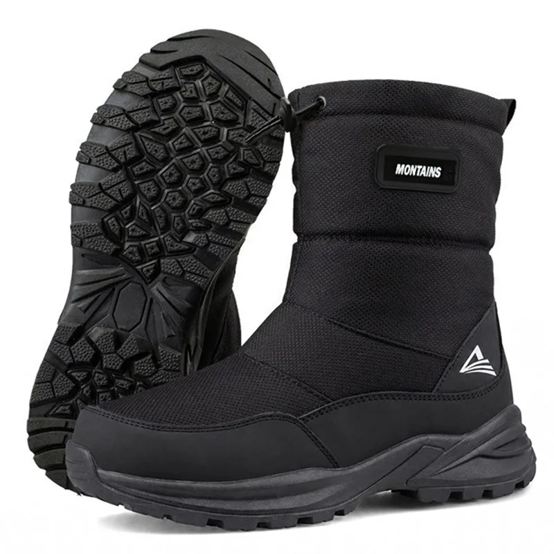 Winter Snow Boots for Men Warm Fur Lined Water-Resistant Non-Slip Outdoor Walking Shoes Side Zipper Drawstring Winter Gift
