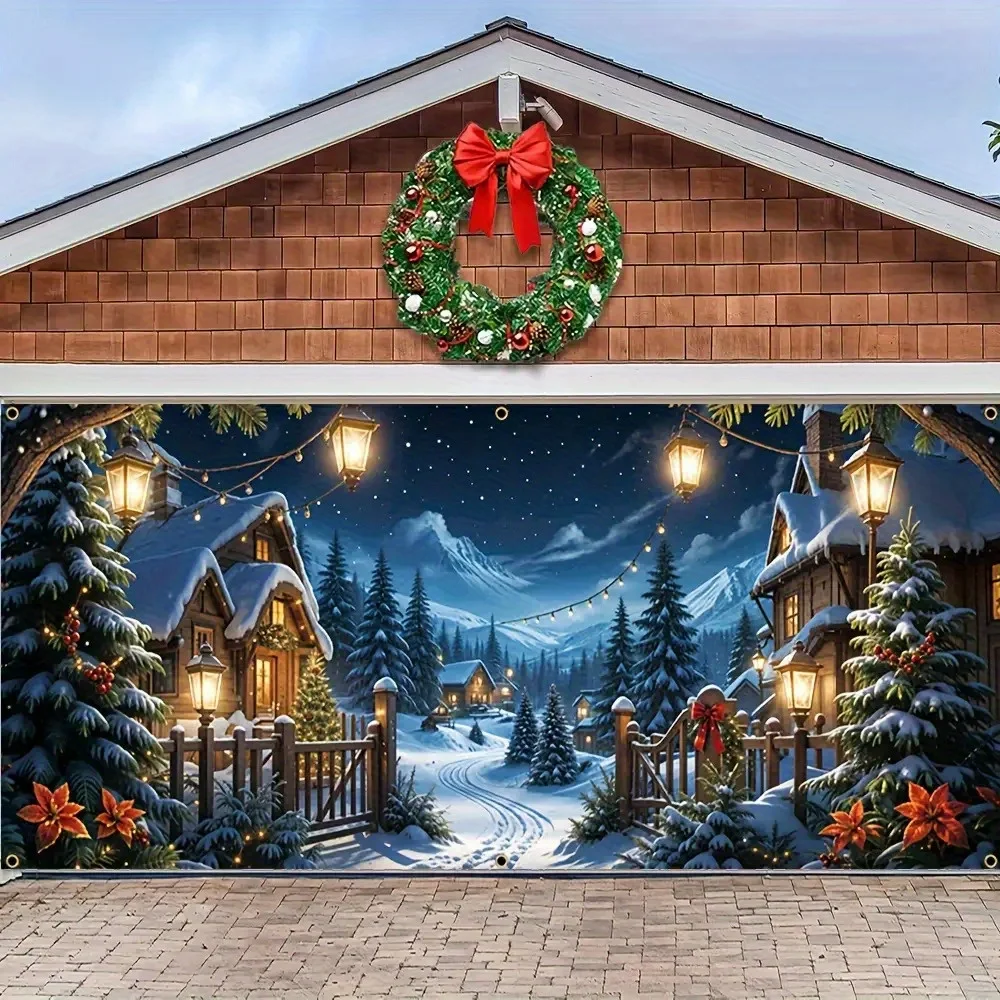 1pc Winter Wonderland Snow Scene Tapestry - Large Horizontal Wall Hanging with Twinkling & Snow-Covered Trees, Durable Wrinkle-R