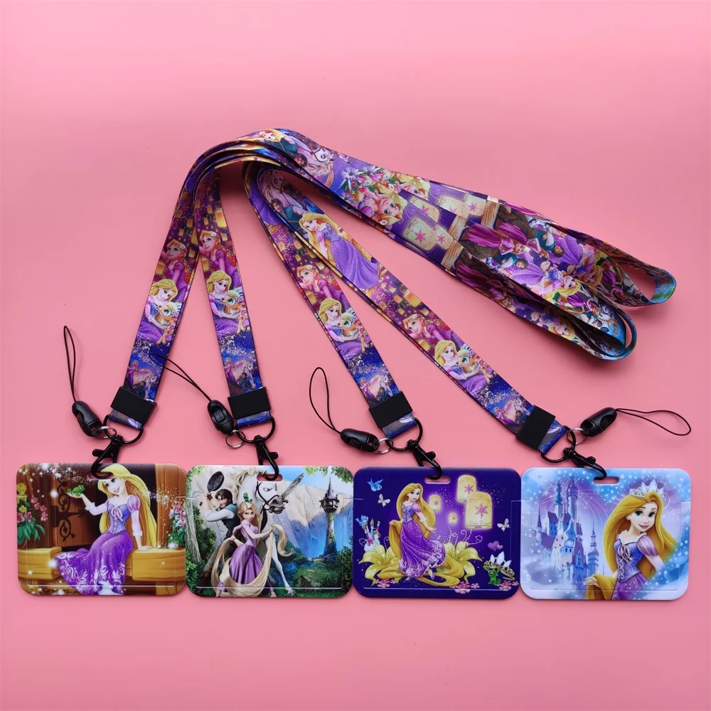 Disney Rapunzel Identification Card Holder lanyards Cartoon Tangled Card Case ID Badge holder Credentials Retractable clip