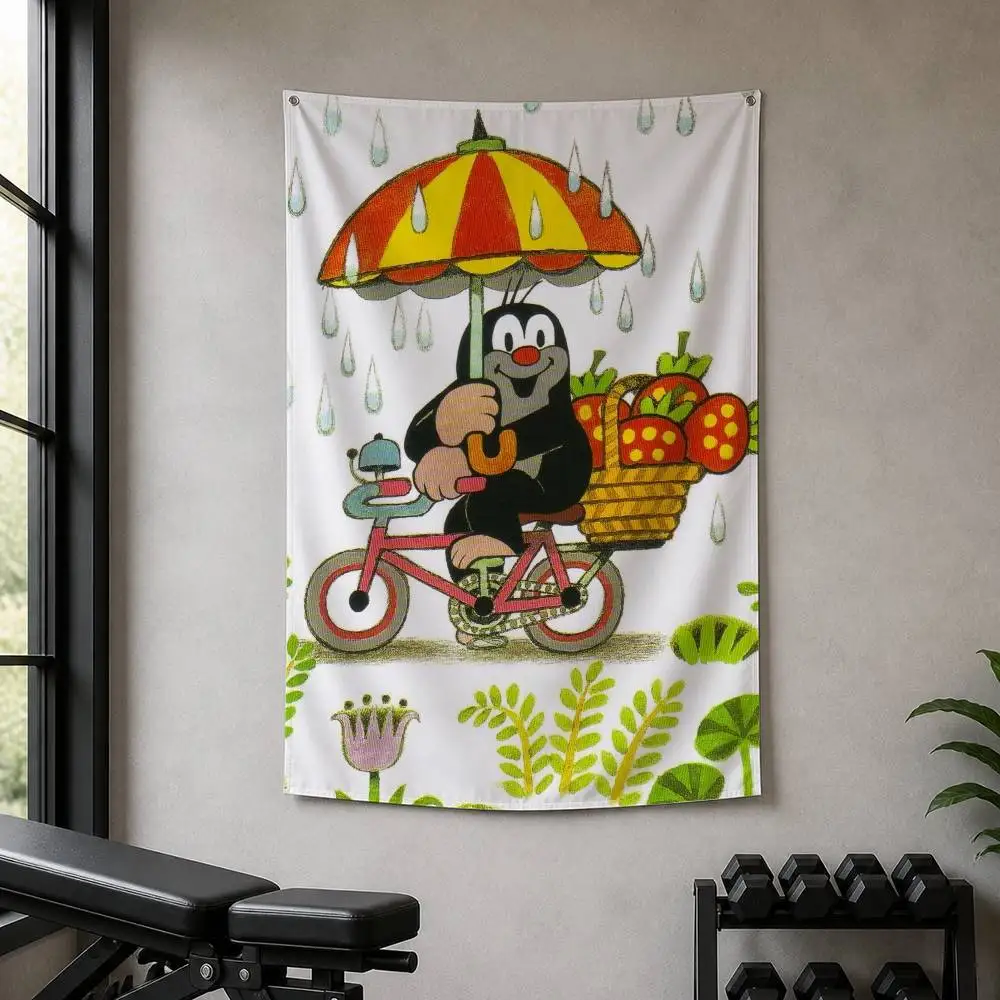 Cartoon L-Little M-Mole  Decorative Hanging Flag with Grommets for Garage Bedroom Dorm Wall Decor