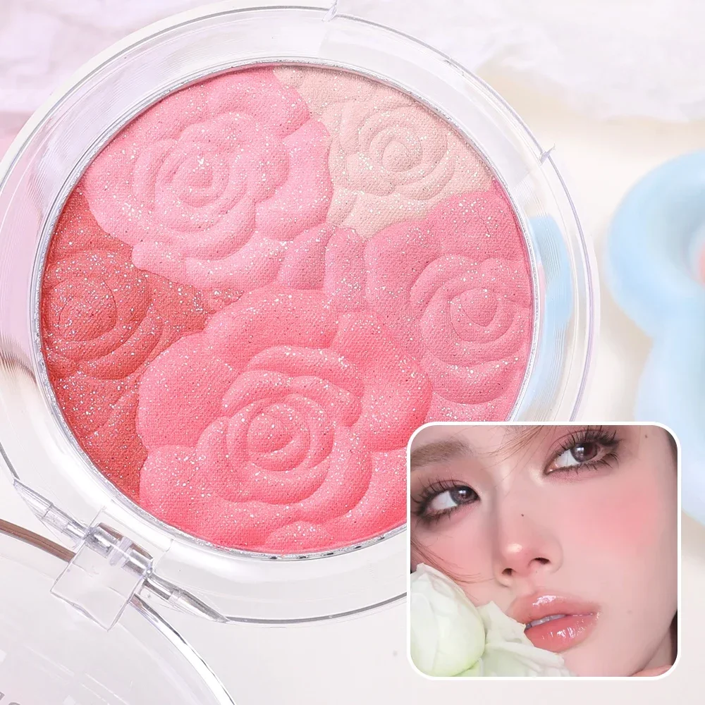 Glitter Rose Pink Blush Highlighter Palette Lasting Face Contour fard Cheek Waterproof 2 in 1 Blush Eyeshadow trucco coreano