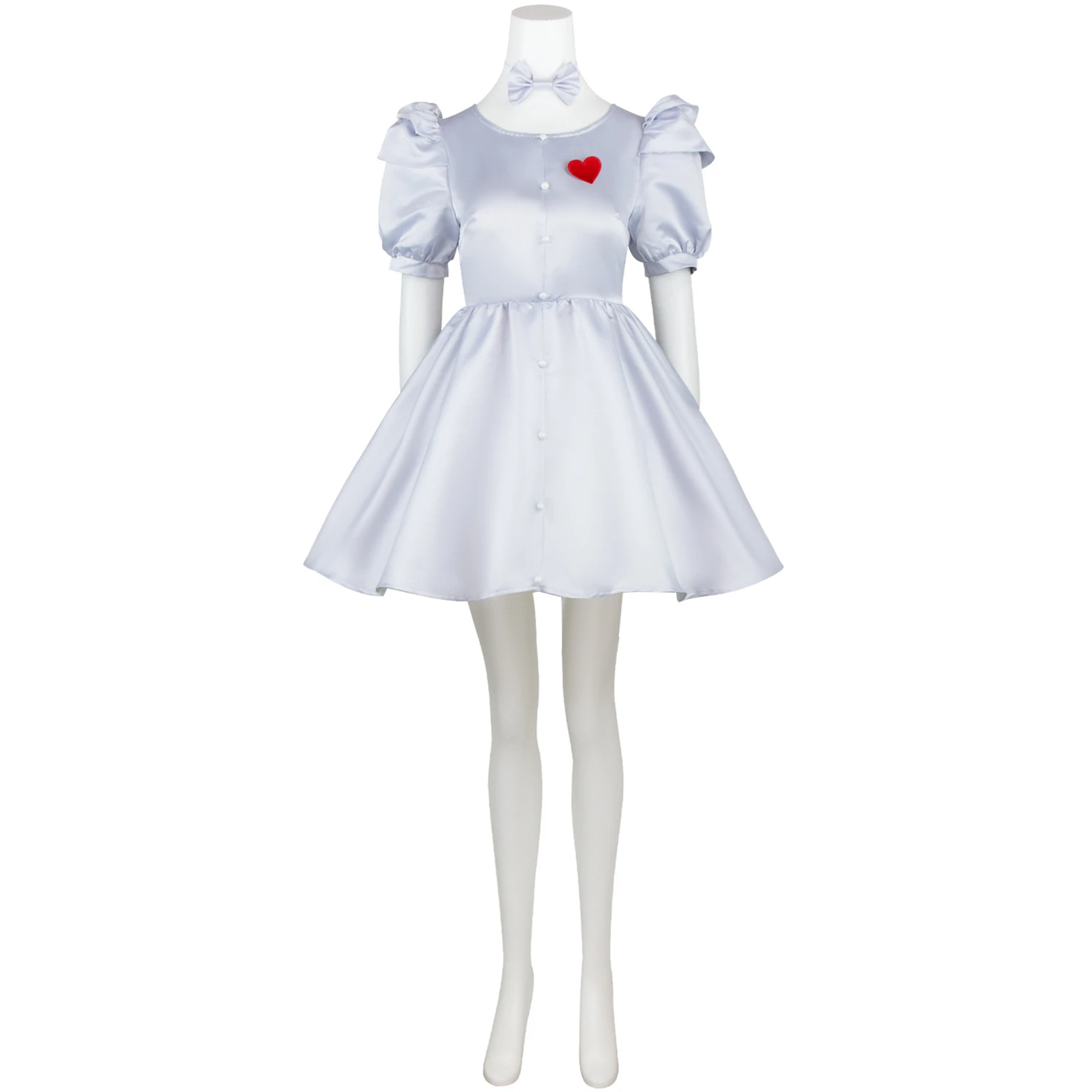 

Anime Girl Sweet Satin Lolita Dress Light Blue Puff Short Sleeve Mini Dress Halloween Party Cos Costume