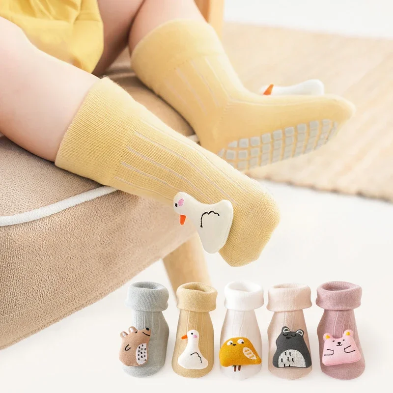 Cute Cartoon Animal Baby Socks for Boy Girl Winter Spring Cotton Bear Duck Anti Slip Soled Newborn Toddler Socks Accesorio Bebe