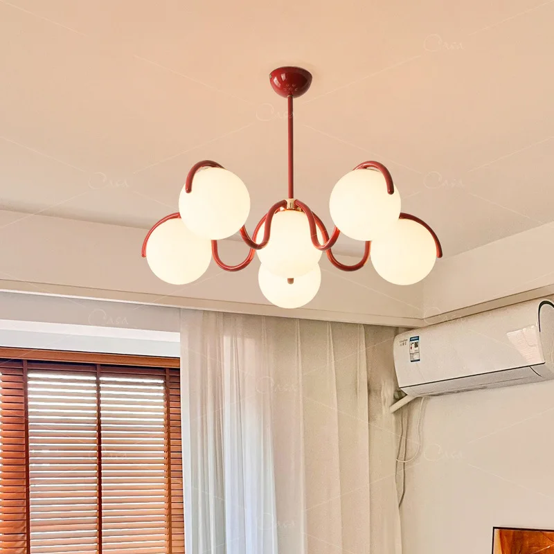French-style Cream-coloured Red Pendant Lamps Medieval Glass Lighting Interior Decoration Living Room Bedroom Bedside Restaurant