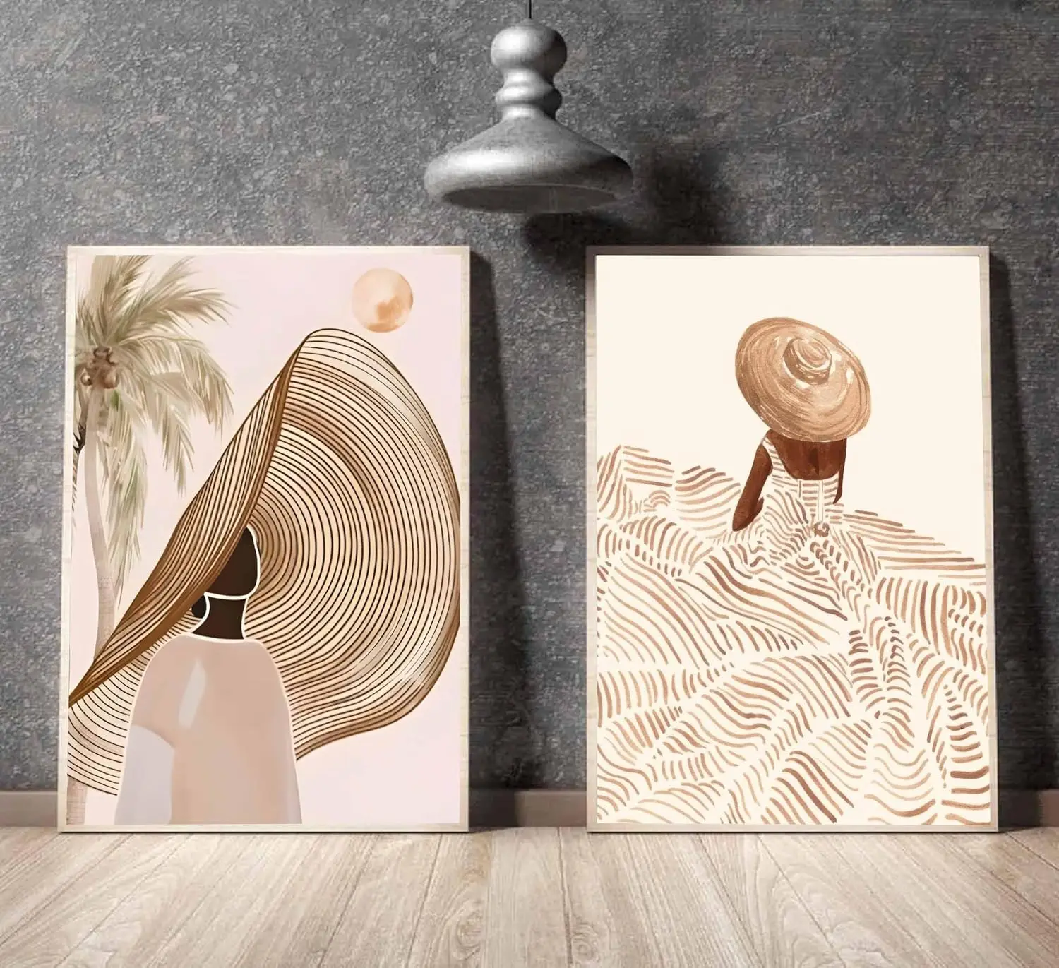 2pcs/Set Bohemian Abstract Female Line Art Poster Black & Pink Frameless Minimalist Female Figure Painting for Living Room Decor