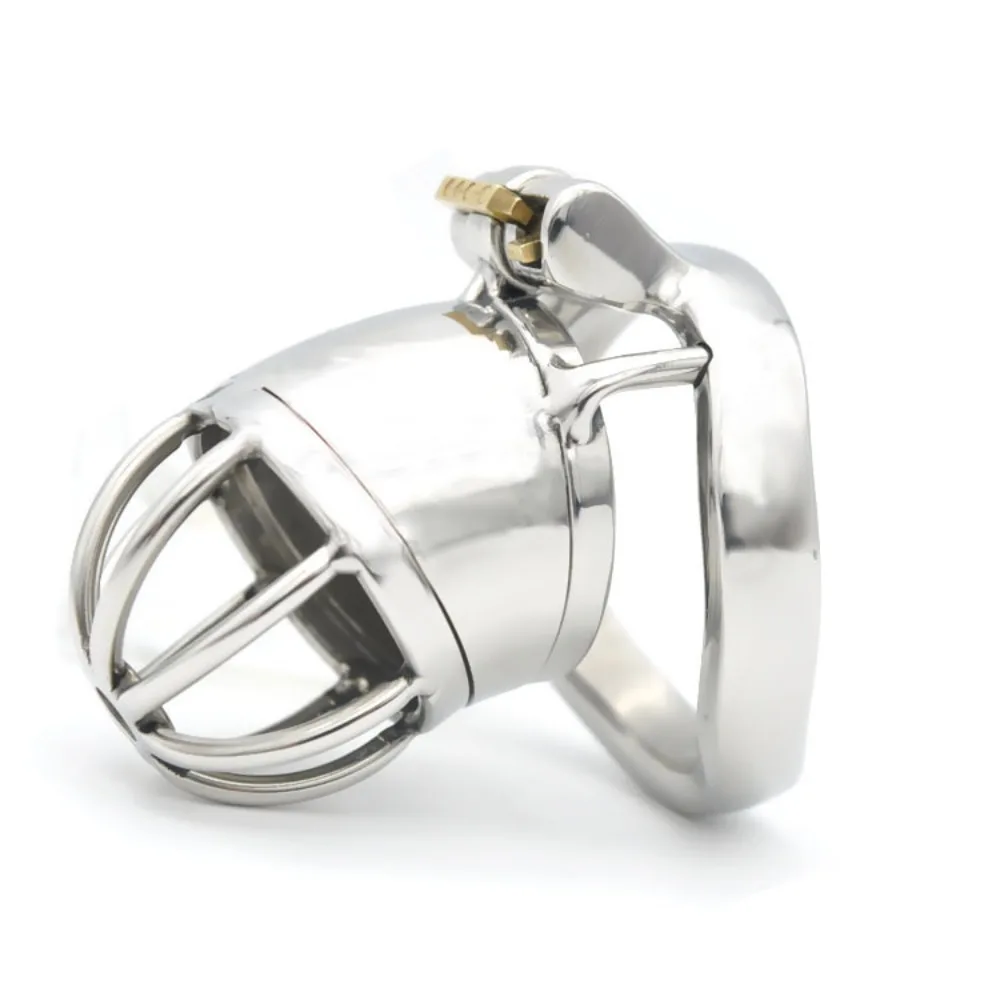 Stainless Steel Male Chastity Device Belt Bird Cage Lock Bondage Restraint Ring for Men with Curved Penis Ring Sex Toys for Men