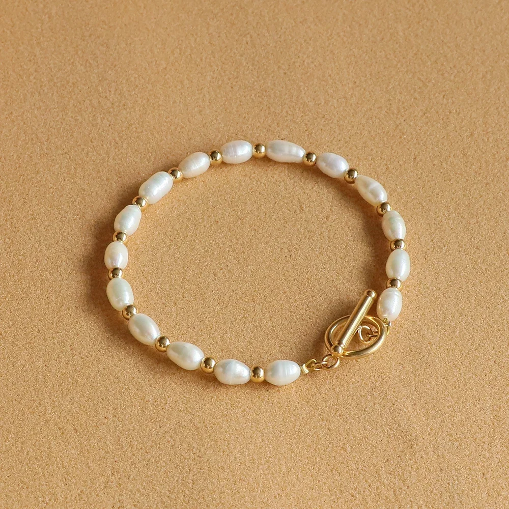

YWYC 5-6mm Rice Shape Freshwater Pearl Bracelet OT Buckle 16cm 18cm 20cm Women's Hand Bracelets Jewelry Gift 2025 New Arrivals