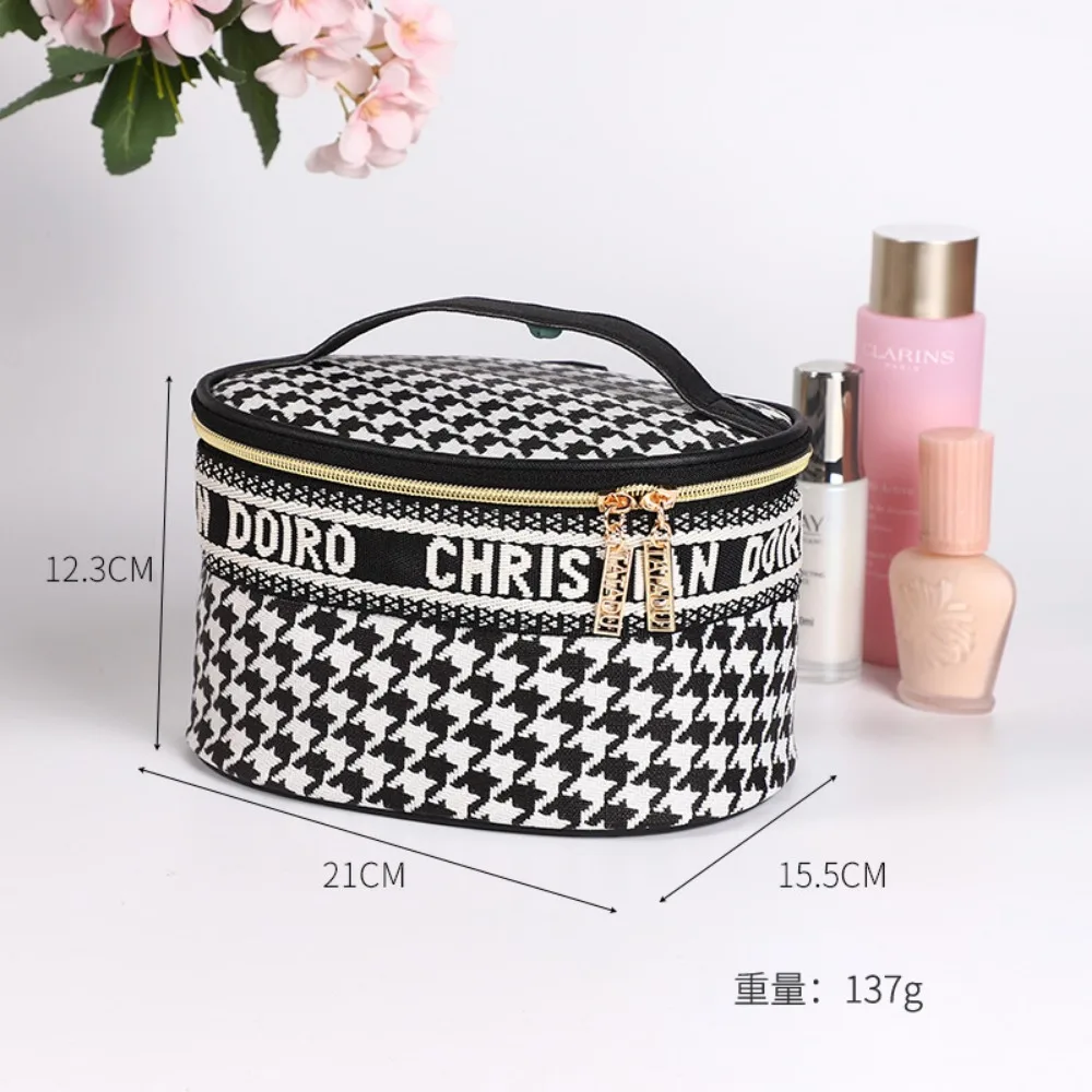 New Houndstooth Large-capacity Cosmetic Bag Portable Travel Hand-printed Cosmetic Case Waterproof Fashion Wash Bag Tote Bag