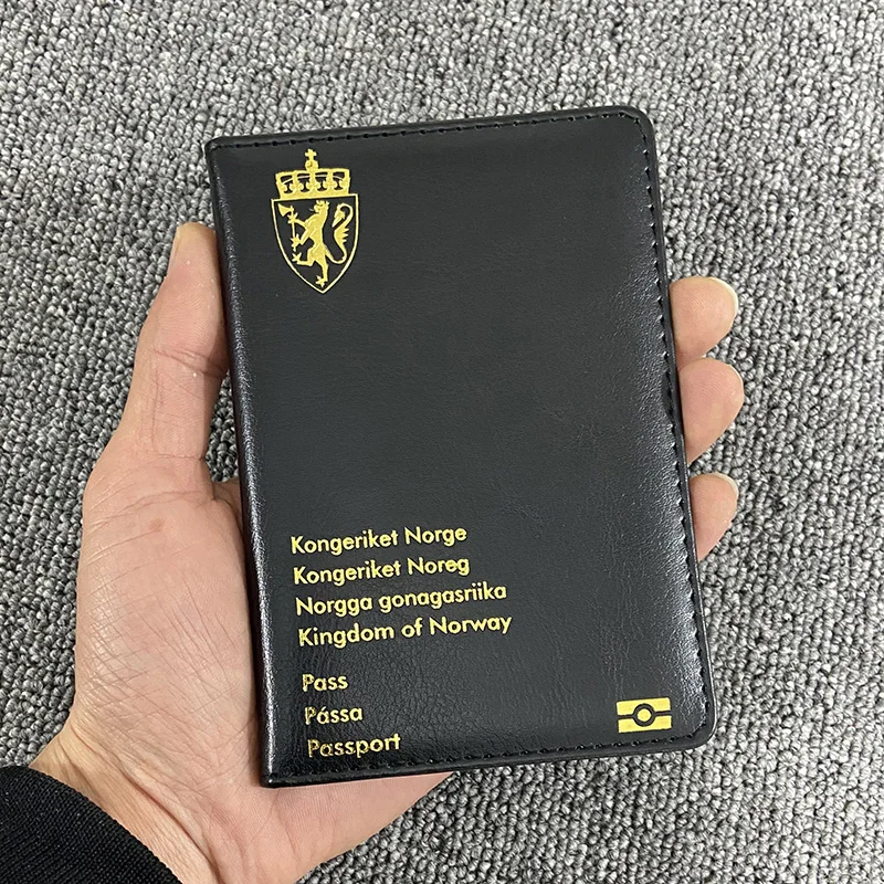 Funda de pasaporte del Reino de Noruega, piel sintética negra, Kongeriket Nager