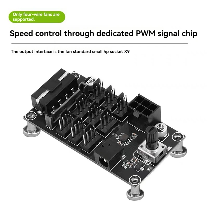 Computer Chassis PWM Violent Fan Speed Controller 9-Way 12V PWM 4Pin High-Power Fan Hub Controller Fan Governor