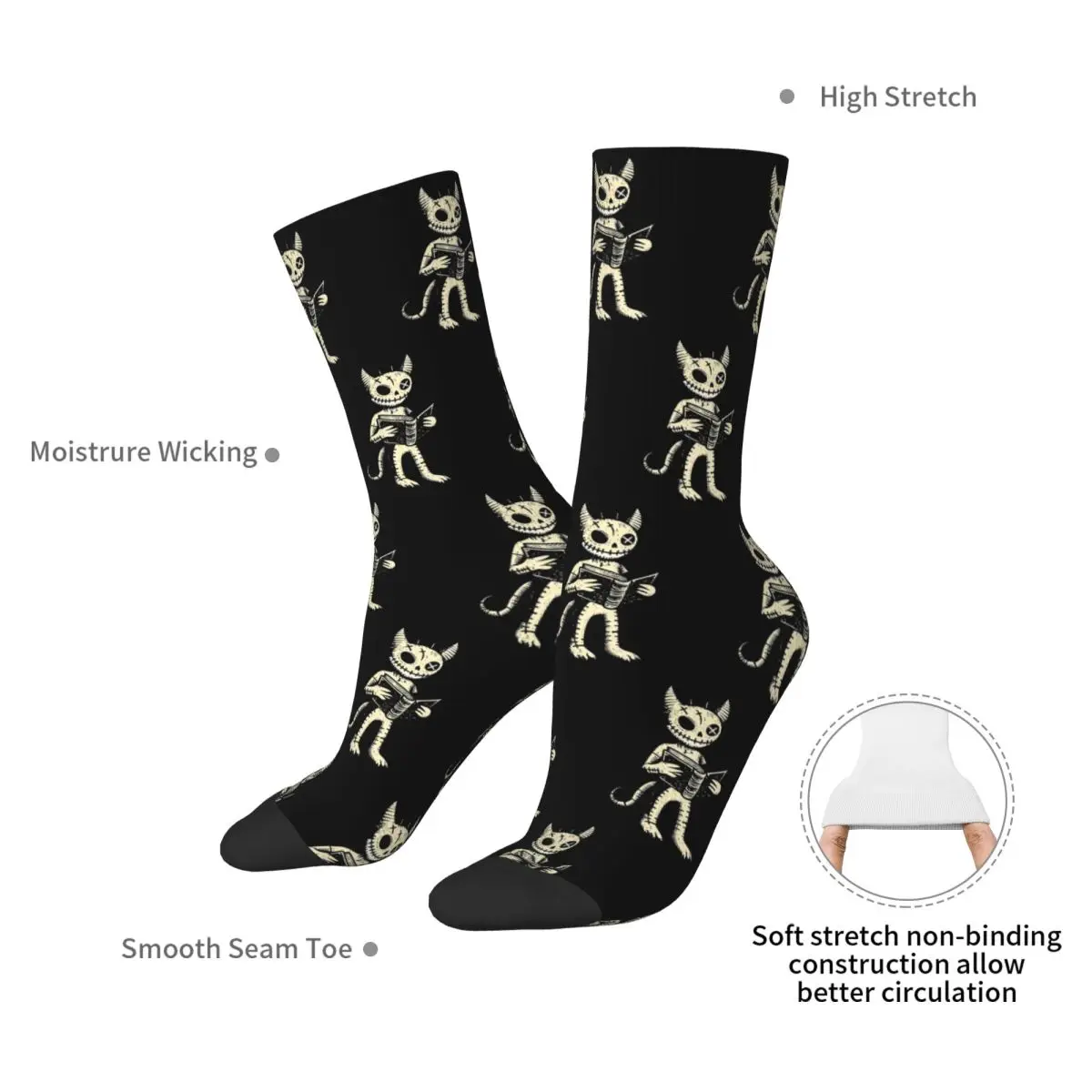 Magical Demon Cat Horrific Horror Cat Socks Harajuku Super Soft Stockings All Season Long Socks for Man Woman's Birthday Present