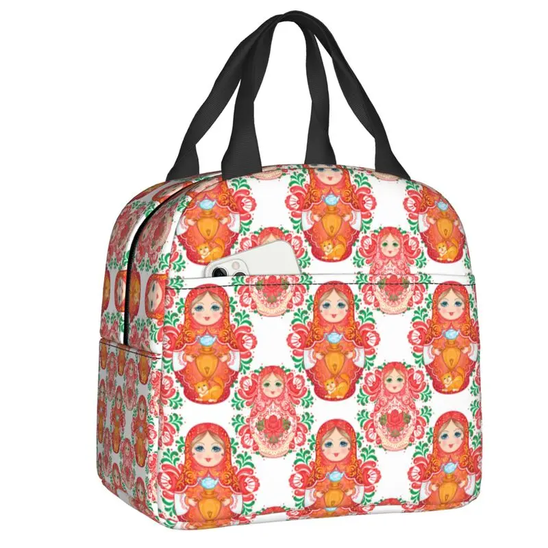 Custom Babushka Matryoshka Russian Doll Lunch Bag Women Warm Cooler Insulated Lunch Box for Children School