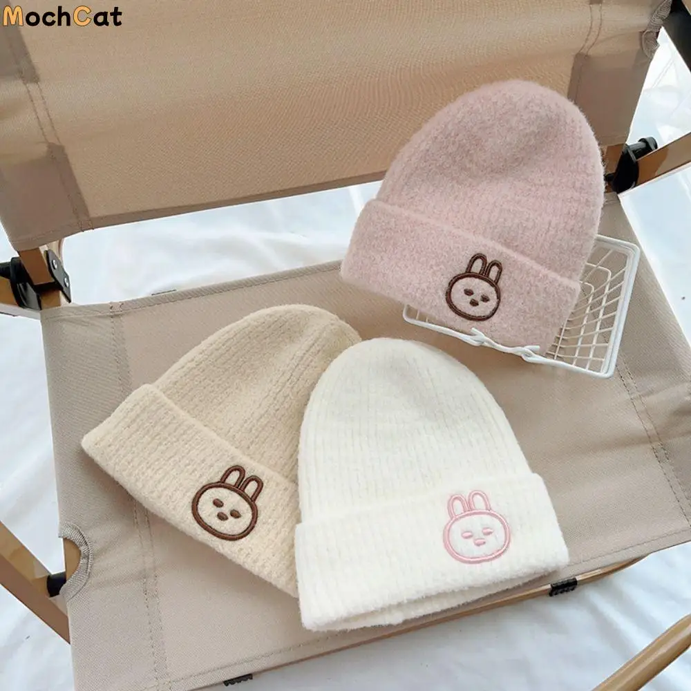 

Japanese Cartoon Baby Knitted Hat Solid Color Rabbit Pattern Baby Beanie Cap Skullies Thermal Hat Kids Crochet Hats Toddler