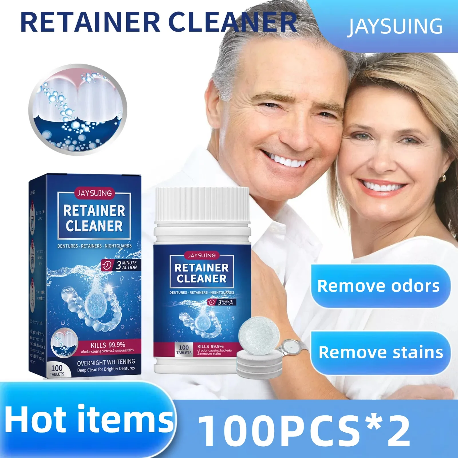 200PCS Denture Cleaning Tablets Removes Odor Oral Cleaning Retainer Cleaner for Aligner Mouth Night Guard Mouth Guard Cleaner