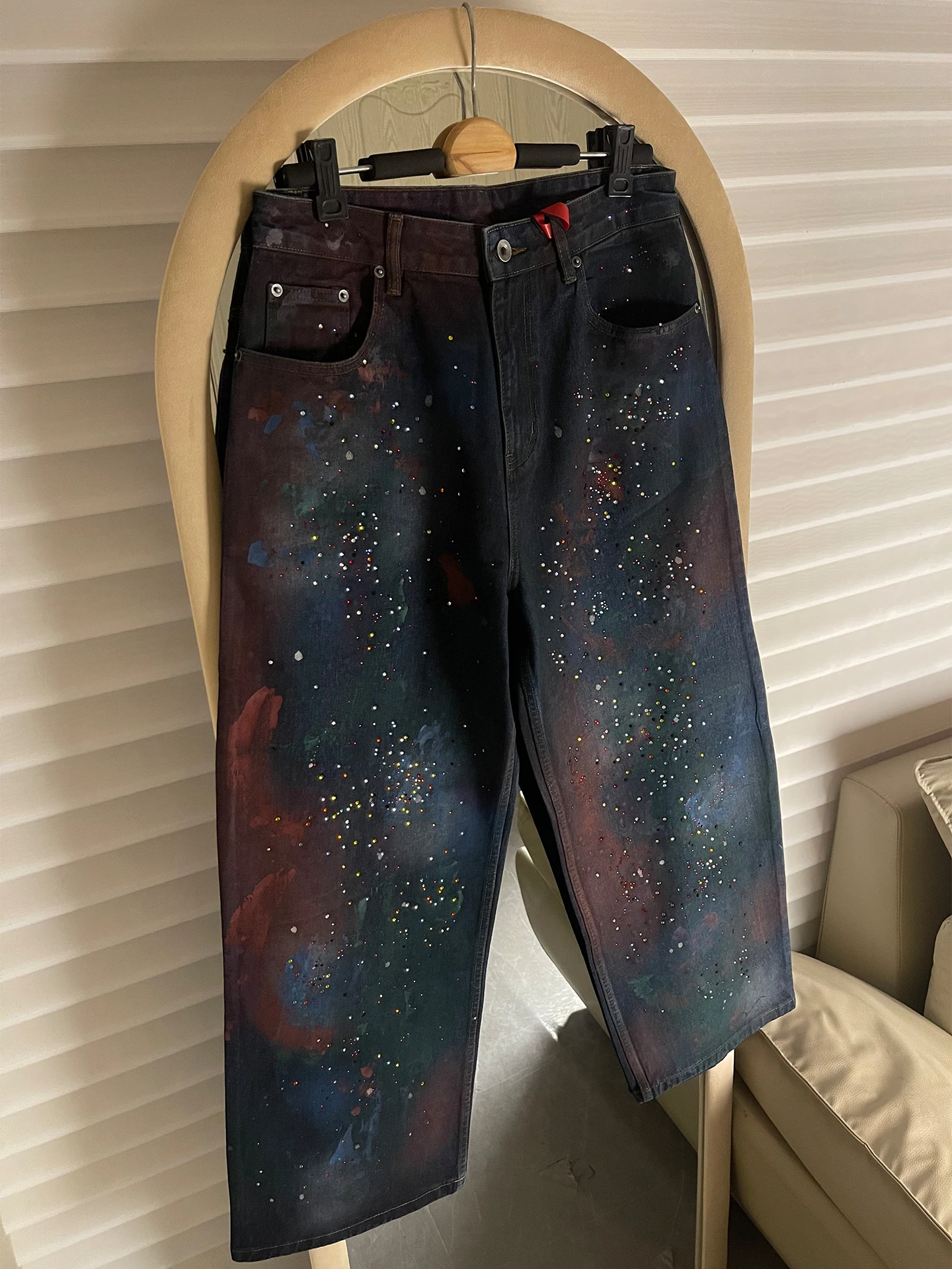 

Parisian Sle fiti Embellied Denim Jeans Loose Wide Leg Casual Trousers for Men And Women Casual Wear All Seasons