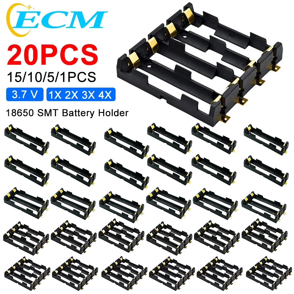 20-1PCS 18650 SMT Battery Holder 18650 SMD Battery Box With Bronze Pins Rechargeable Battery Holder Clip Storage Case Power Bank