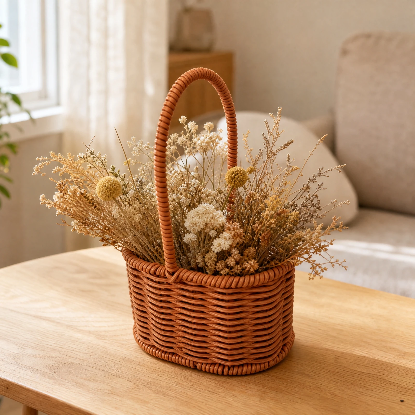 Imitation Rattan Flower Basket Rustic Oval Flower Basket Elegant Multipurpose for Floral Arrangement Display, Home Décor