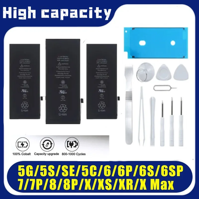 For IPhone X Battery  6s 7 6 8 8Plus XS/11/12 Rechargeable Bateria With Tools Real High Capacity Replacement 0 Cycle