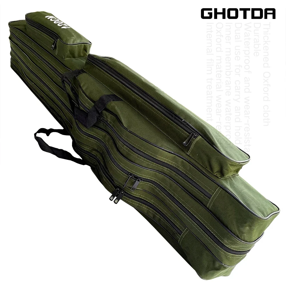 Blue/Green Fishing Rod Storage Bag Canvas 2/3 Layer Large Capacity Waterproof Multi-function