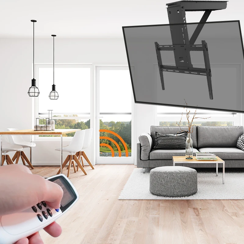 Remote Control Motorized Flip Down Steel Ceiling TV Mount With 93LBS Capacity And 85 Tilt For 60