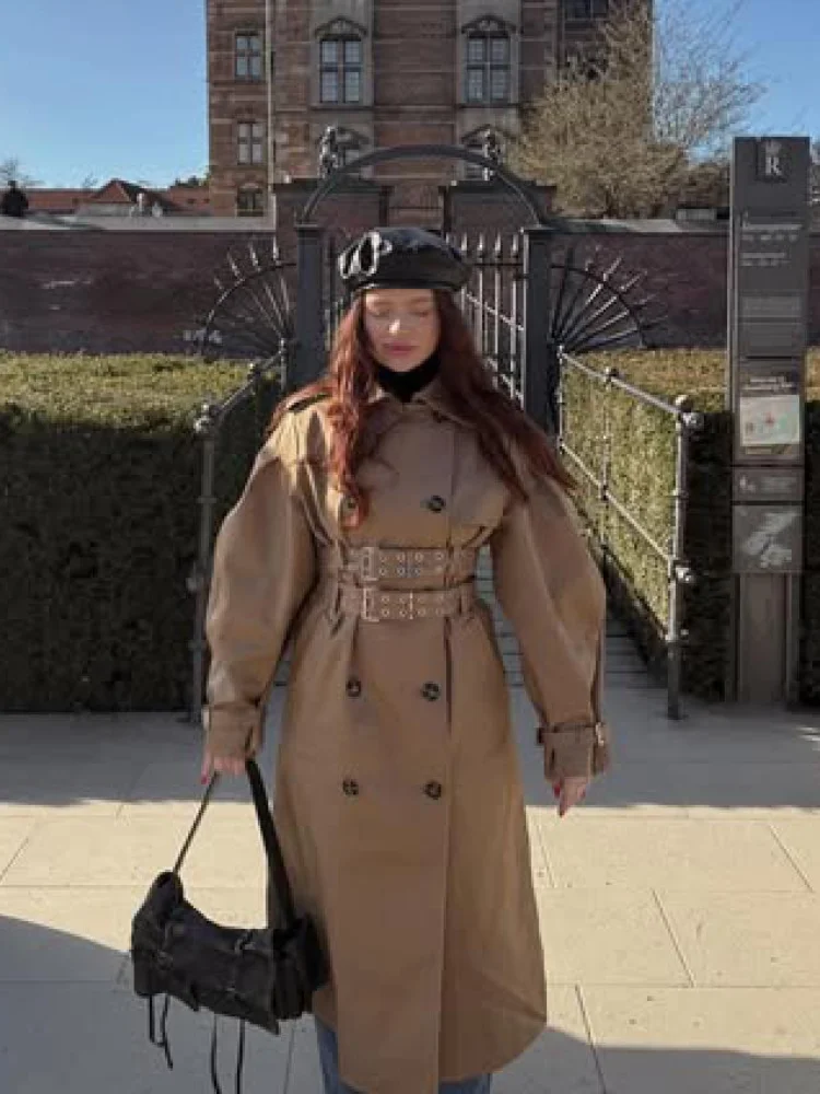 

Vintage Long Sleeve Trench Coats Women Fashion Turn-down Collar Solid Double Breasted Jacket With Belt 2025 Autumn Windbreaker