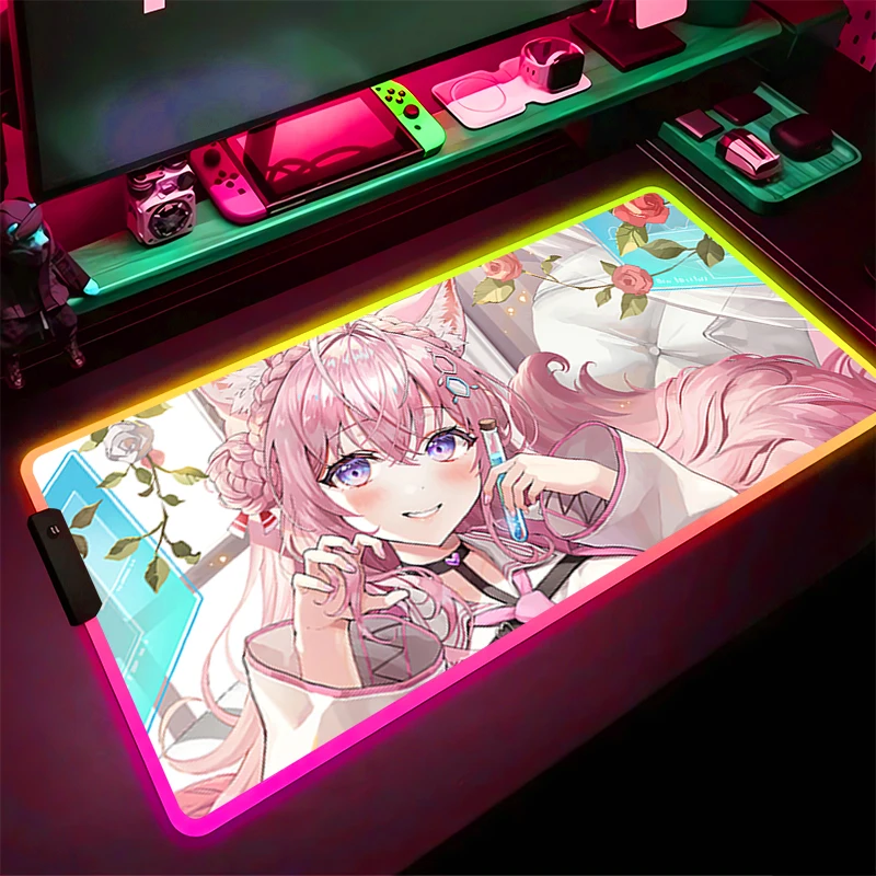 

RGB LED Mouse Pad Gaming Mat PC Accessories Mousepad Desk Mat Non Slip Extended Pad Rubber H-hololive Hakui Koyori Keyboard Pad