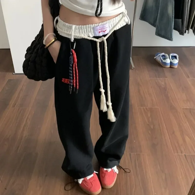 Deeptown vintage baggy sweatpants mulher y2k américa esportes hip hop joggers calças outono casual moda coreana calças soltas