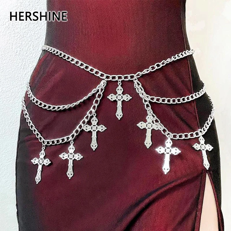 

HERSHINE Женская модная металлическая поясная цепочка с крестом, Y2K Gothic, Harajuku, аксессуар в стиле панк, рок и хип-хоп, весна, лето, Рождество