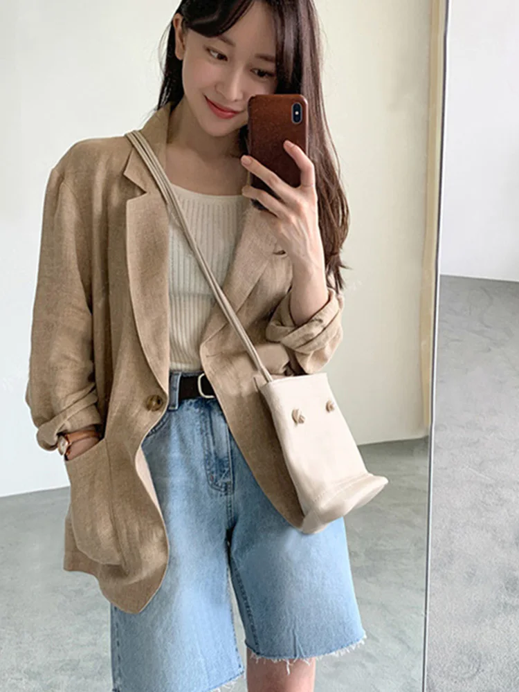 Chic Style Korean High-End Cotton and Linen Blazer Women's Spring and Summer Thin Fashionable Casual Linen Small Suit Jacket