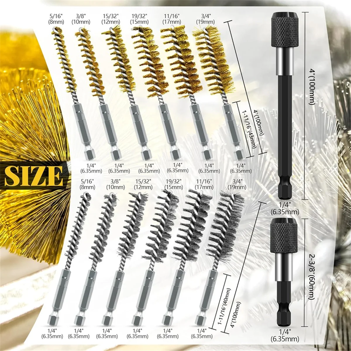 2025+ مجموعة فرش تجويف مكونة من 14 قطعة، ساق سداسية مقاس 1/4 بوصة مع شريط تمديد لمثاقب الطاقة، ومحركات الصدمات، والمطاحن (8/10/12/15/17/19 مم) #4