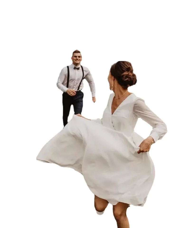 Ele V-Ne Long Sve Chiffon Wedding Dr Simple A-Line Travel Photoaphy Lichtgewicht sluier Koreaanse Sle mid-taille zijde