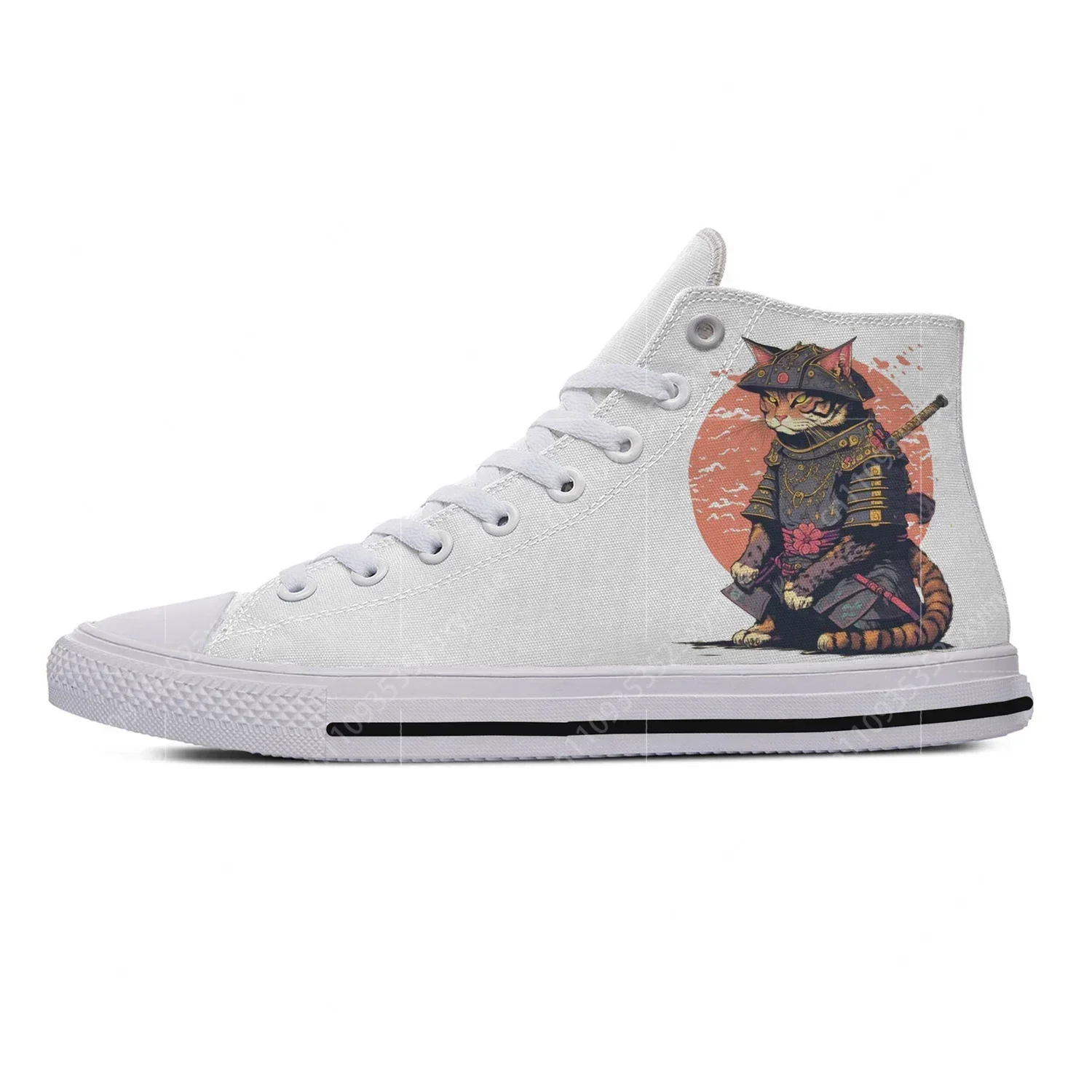 

Кроссовки на высокой подошве с рисунком японского самурайского кота, мужские и женские повседневные кроссовки для подростков, кроссовки для бега из канваса, легкая обувь с 3D-принтом