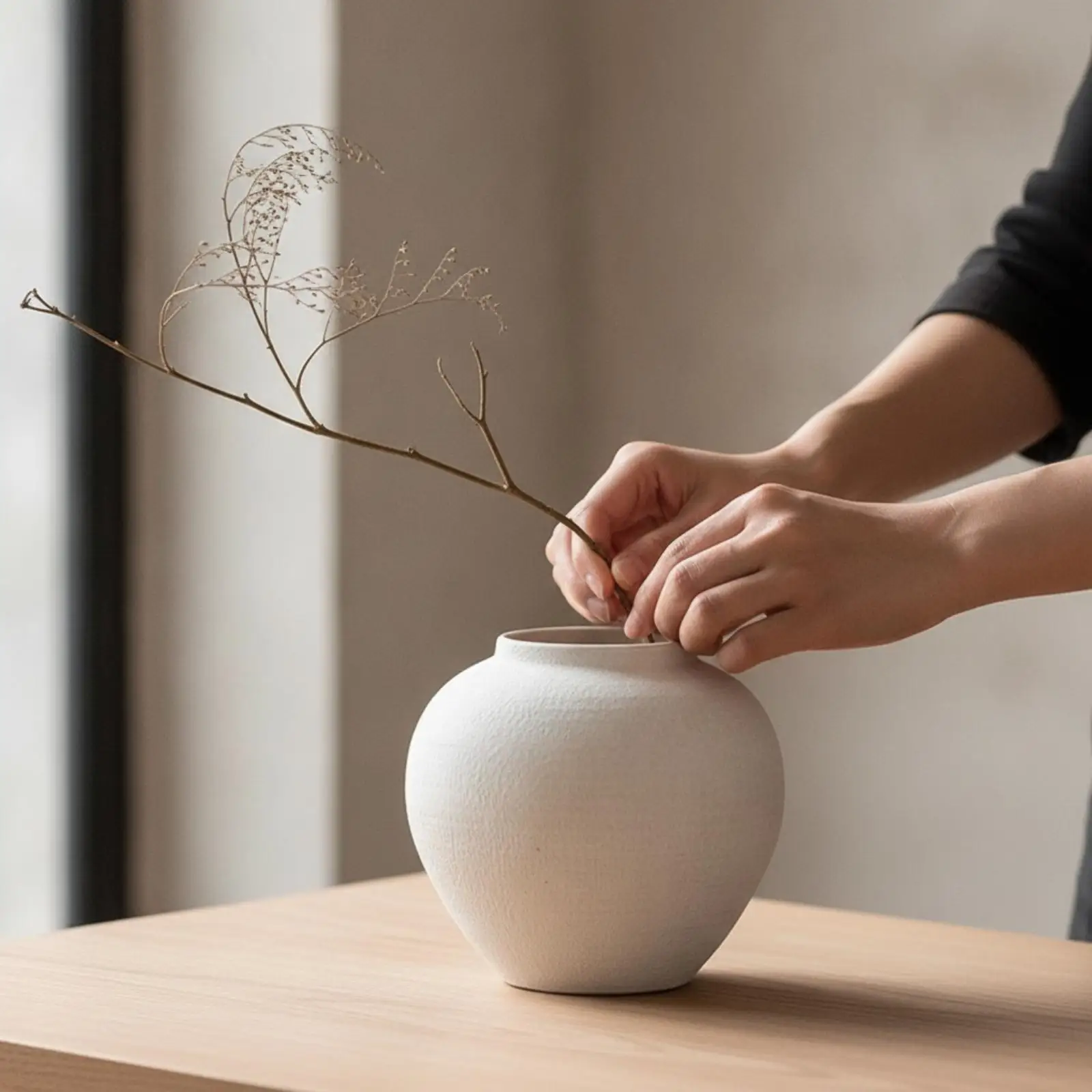 Wide-Opening Ceramic Floor Vase Minimalist Wide Mouth Ceramic Vase Matte for Flower Arrangement, Water Propagation, Decorative