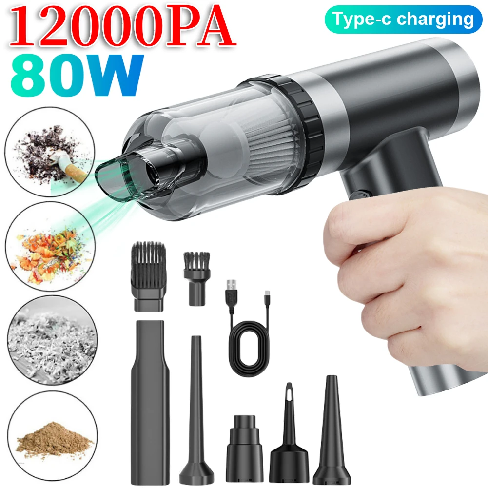 

2 In 1 Wireless Handheld Cleaner with Brushless Motor Electric Turbo Blower 12000PA Strong Suction for Car Home Office Cleaning