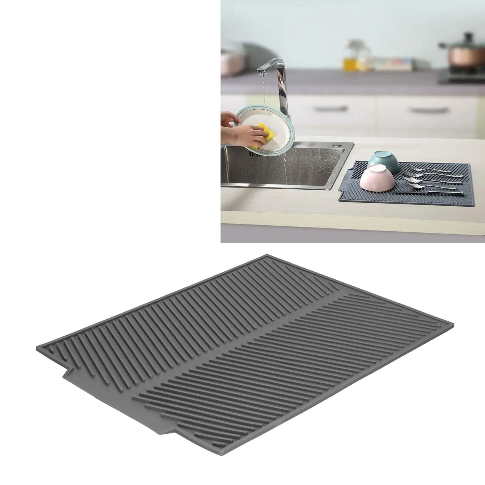 Food-Grade Silica Gel Dish Drying Mat with Raised Ridge for kitchen Countertop – Durable & Absorbent