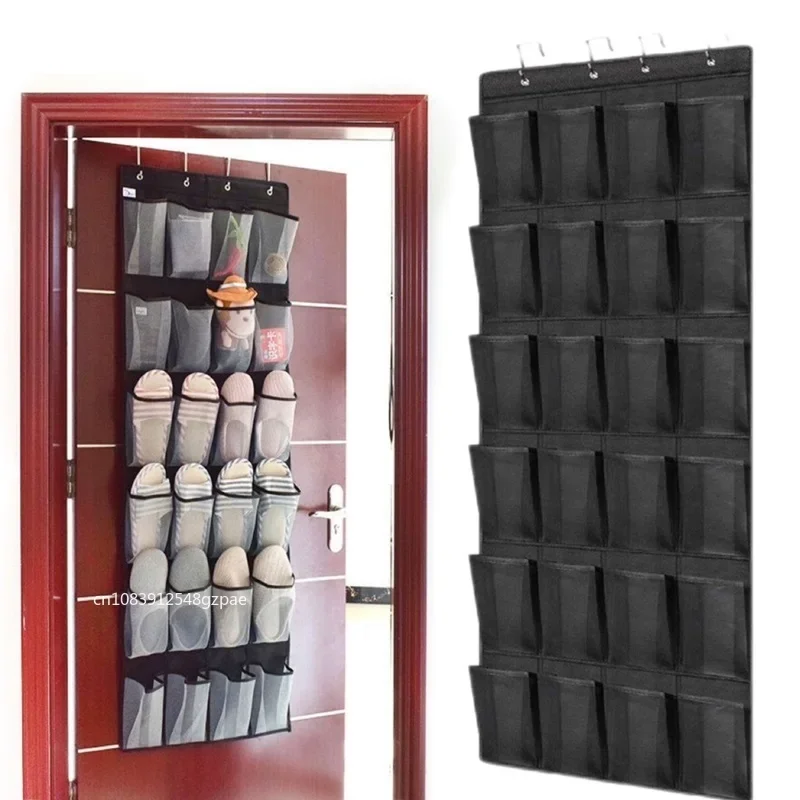 

12/14 Pockets Over the Door Shoe Organizer Large Mesh Pockets With 4 Hooks Transparent Fabric Shoe Rack Storage Bag For Bedroom