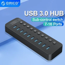 ORICO Usb Hub przemysłowy 7/10/13 Port rozdzielacz Usb stacja dokująca niezależny przełącznik z 12V zasilacz do laptopa akcesoriami