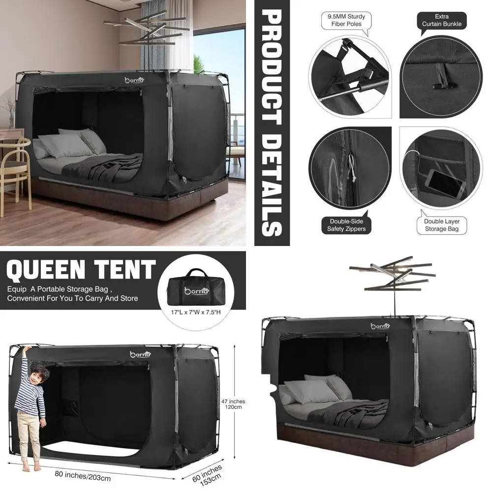 

Portable Queen Size Bed Tent for Adults & Kids - Breathable Canopy with 3 Doors, Ideal for Indoor Privacy (Mattress Not Included
