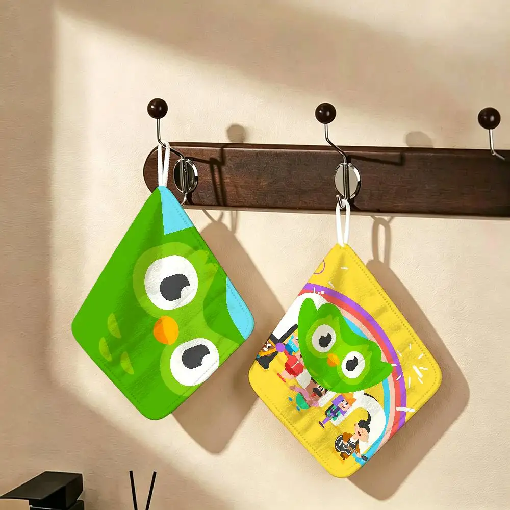 language D-Duolingos app Polyester Cotton Hand Wiping Towel with Hanging Loop, Lightweight for Home and Commercial Use